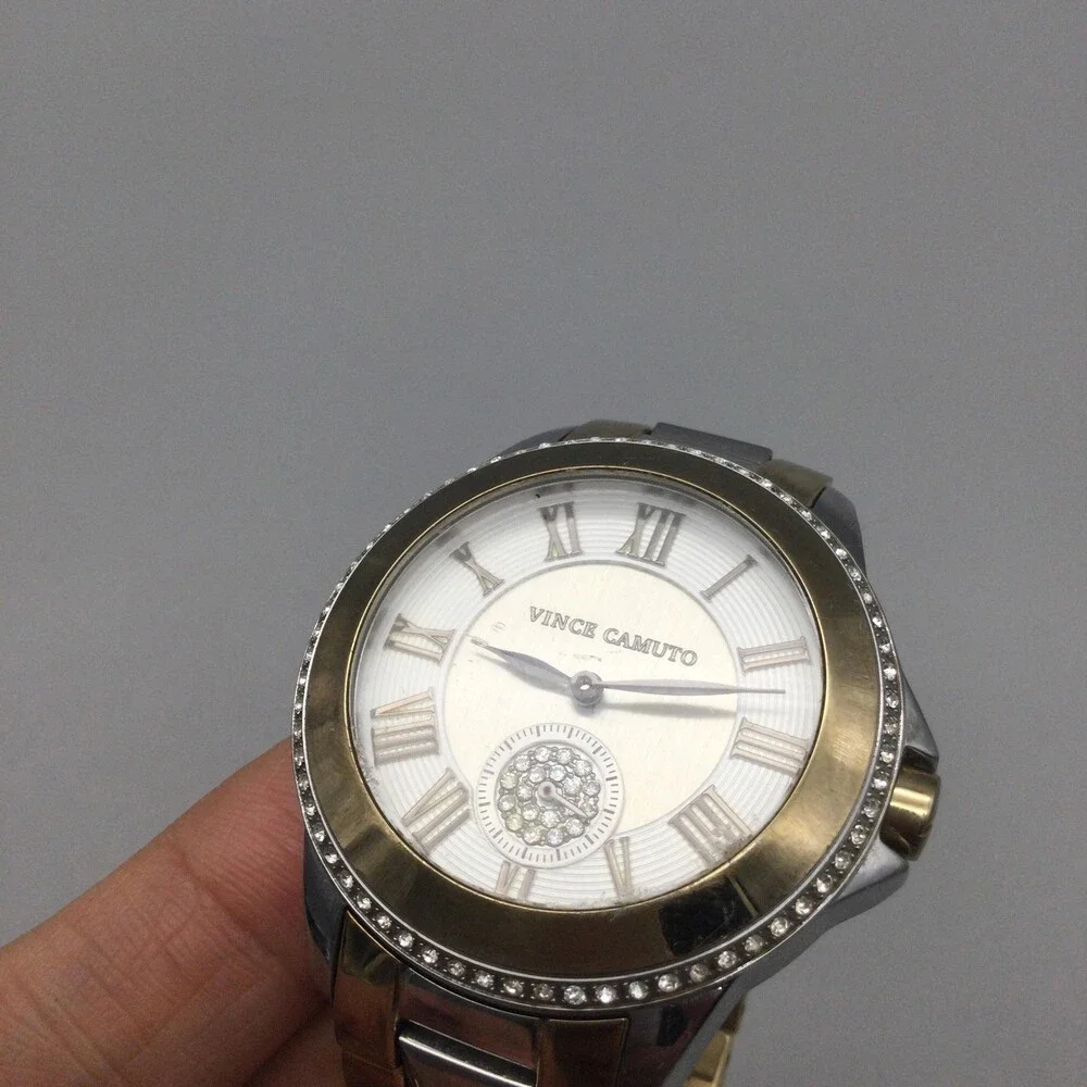 Vince Camuto Womens Watch 40mm Two Tone Crystals VC15048 New Battery 6.25